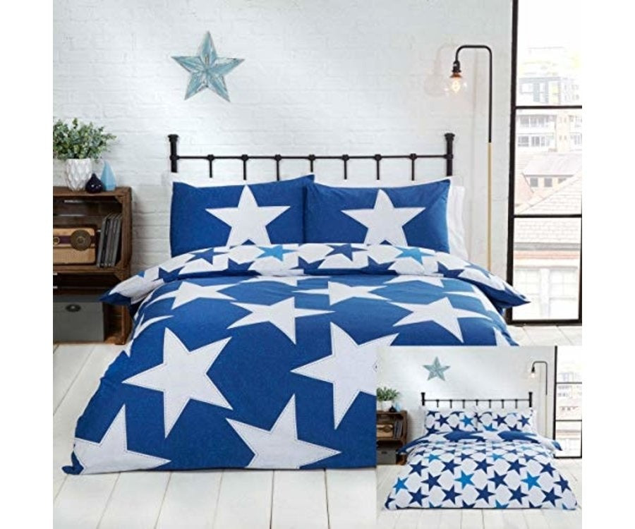 Galaxy Star Dekbedovertrek Blauw en Paars Beddengoedset Gradiëntkleur Dekbedovertrek Kussensloop met Ritssluiting voor Kinderen Meisjes Tieners Volwassenen (Eenpersoonsmaat 135x200cm