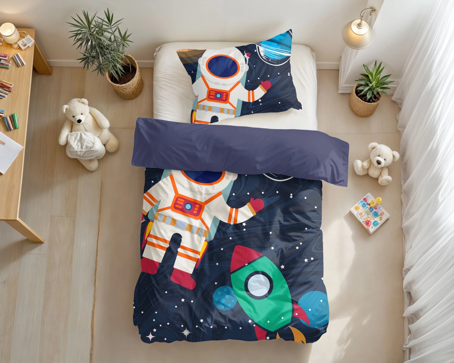 Kinderdekbedovertrek Space man - microvezel - 1-persoons (140x220 + 60x70 cm)