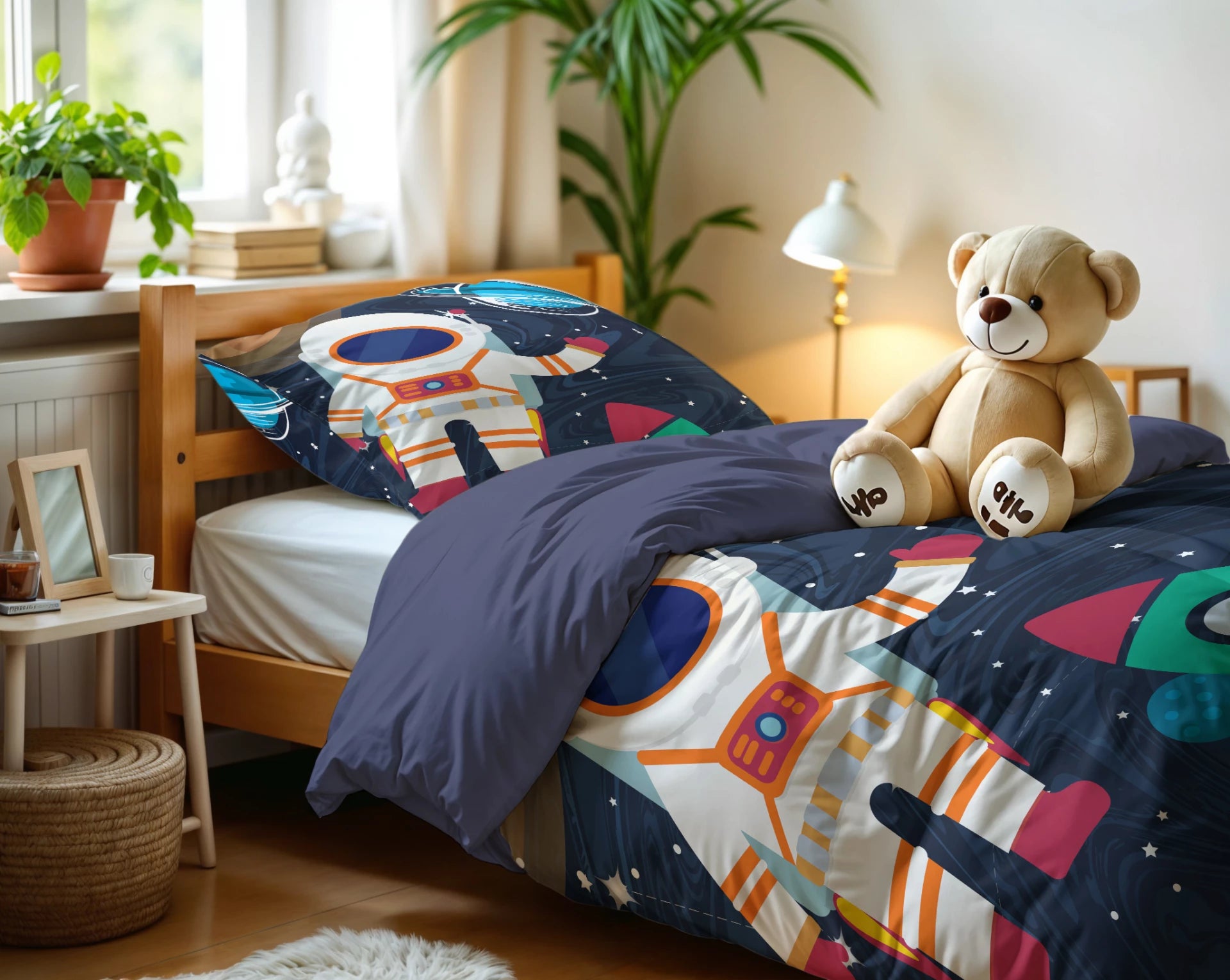 Kinderdekbedovertrek Space man - microvezel - 1-persoons (140x220 + 60x70 cm)