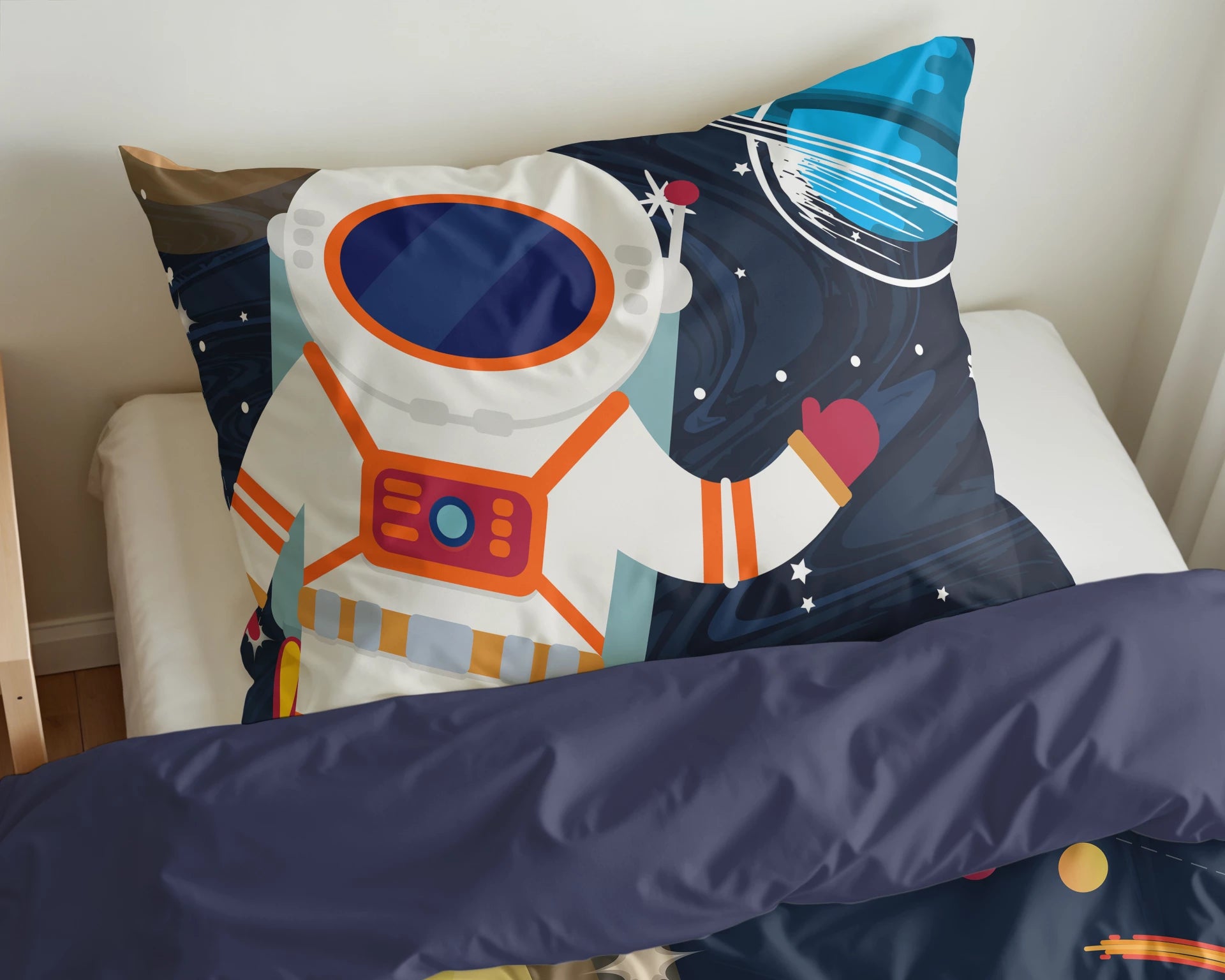 Kinderdekbedovertrek Space man - microvezel - 1-persoons (140x220 + 60x70 cm)