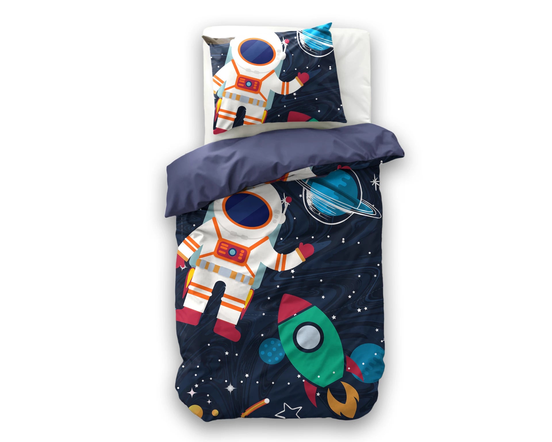 Kinderdekbedovertrek Space man - microvezel - 1-persoons (140x220 + 60x70 cm)