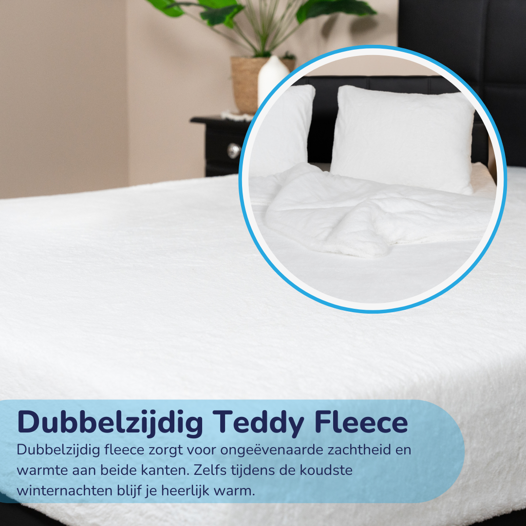 B-keus Teddy fleece dekbedovertrek - wit - 2 kanten teddy - 240x220 + 2st 60x70cm
