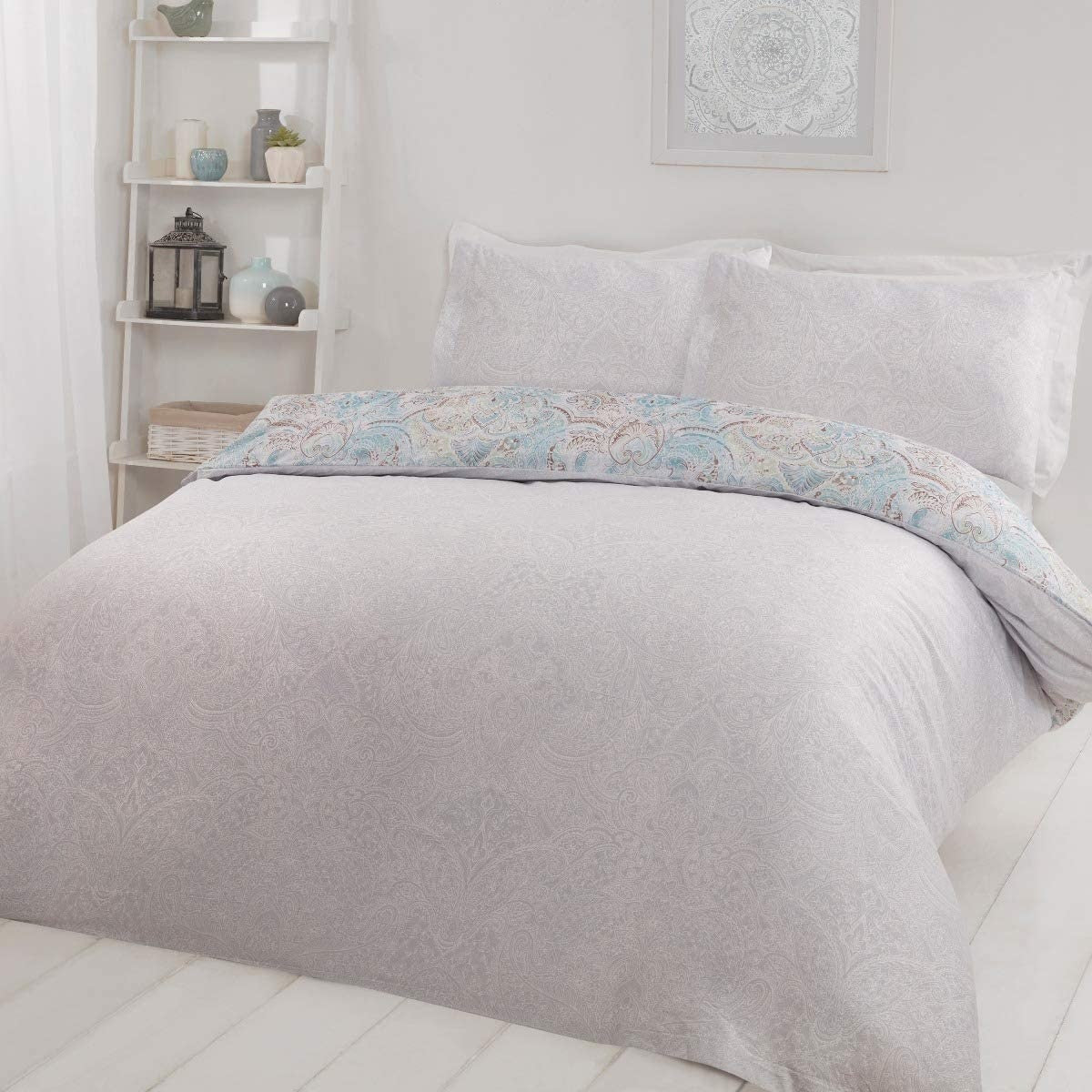 Microvezel dekbedovertrek Paisley teal - 1-persoons (135x200 + 50x75cm)