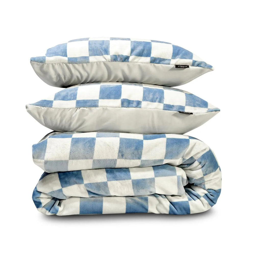 Flanel fleece dekbedovertrek Chess - Blauw