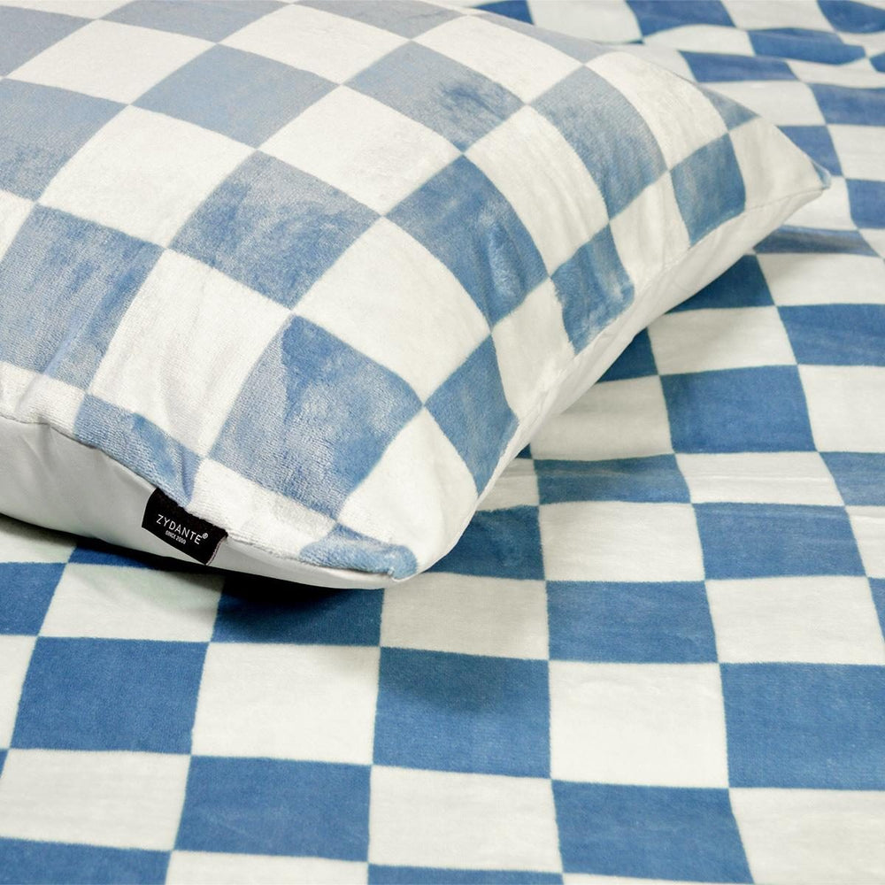 Flanel fleece dekbedovertrek Chess blauw