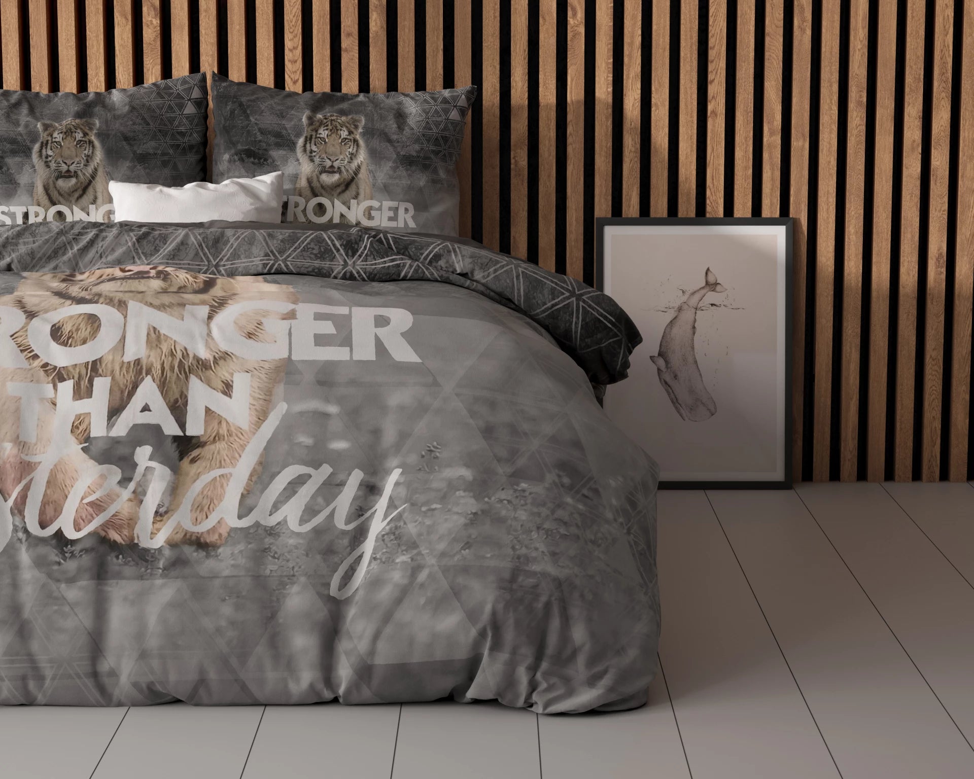 Sleeptime dekbedovertrek Stronger - Antraciet - Katoen -Lits Jumeaux (240x220 + 2st. 60x70 cm)
