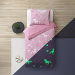 Teddy Fleece dekbedovertrek - Glow in the dark - Unicorn - Roze - 1-persoons (140x220 + 60x70 cm)