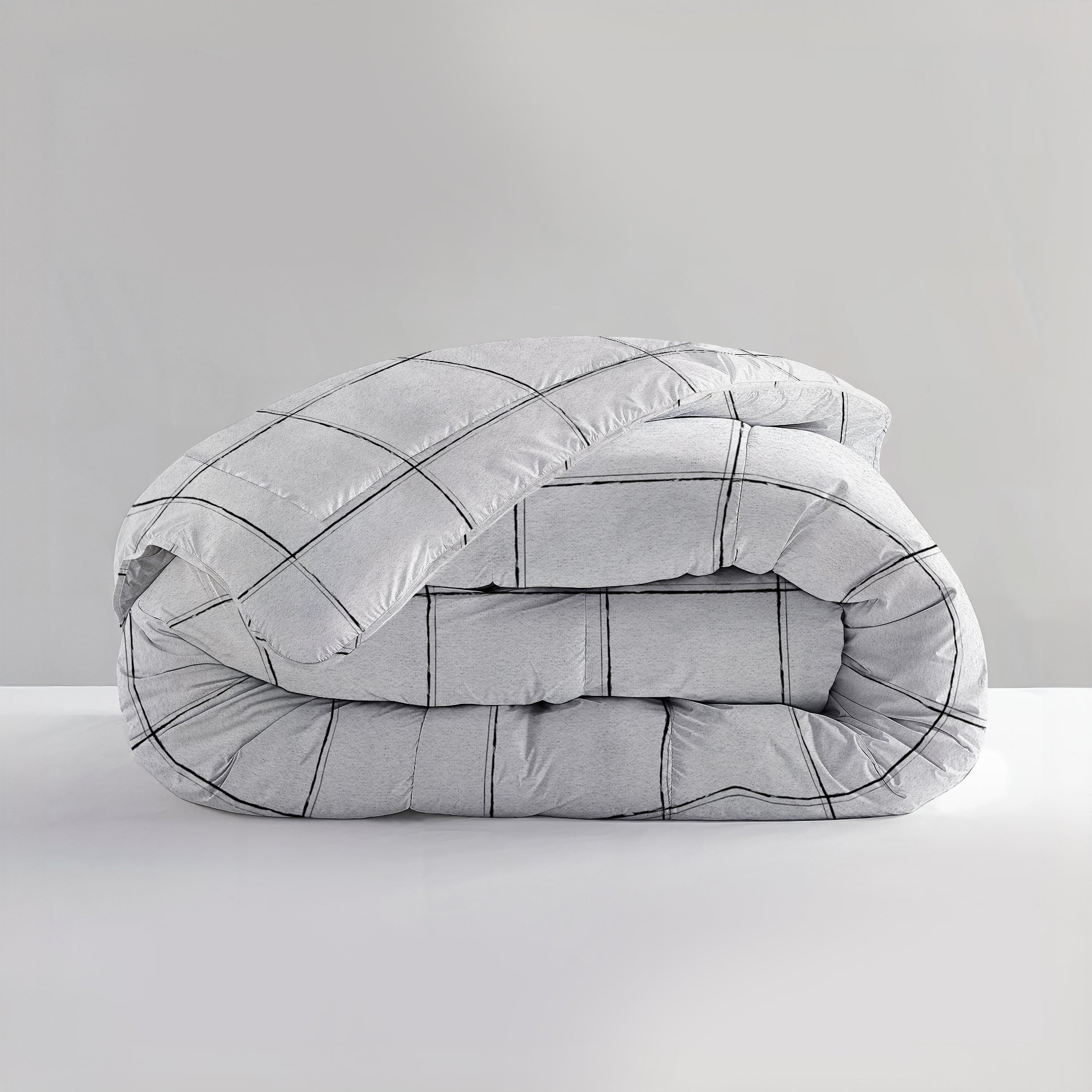 All-in one Lazy dekbed Deep check wit - inclusief kussensloop - micropercal - 300gsm