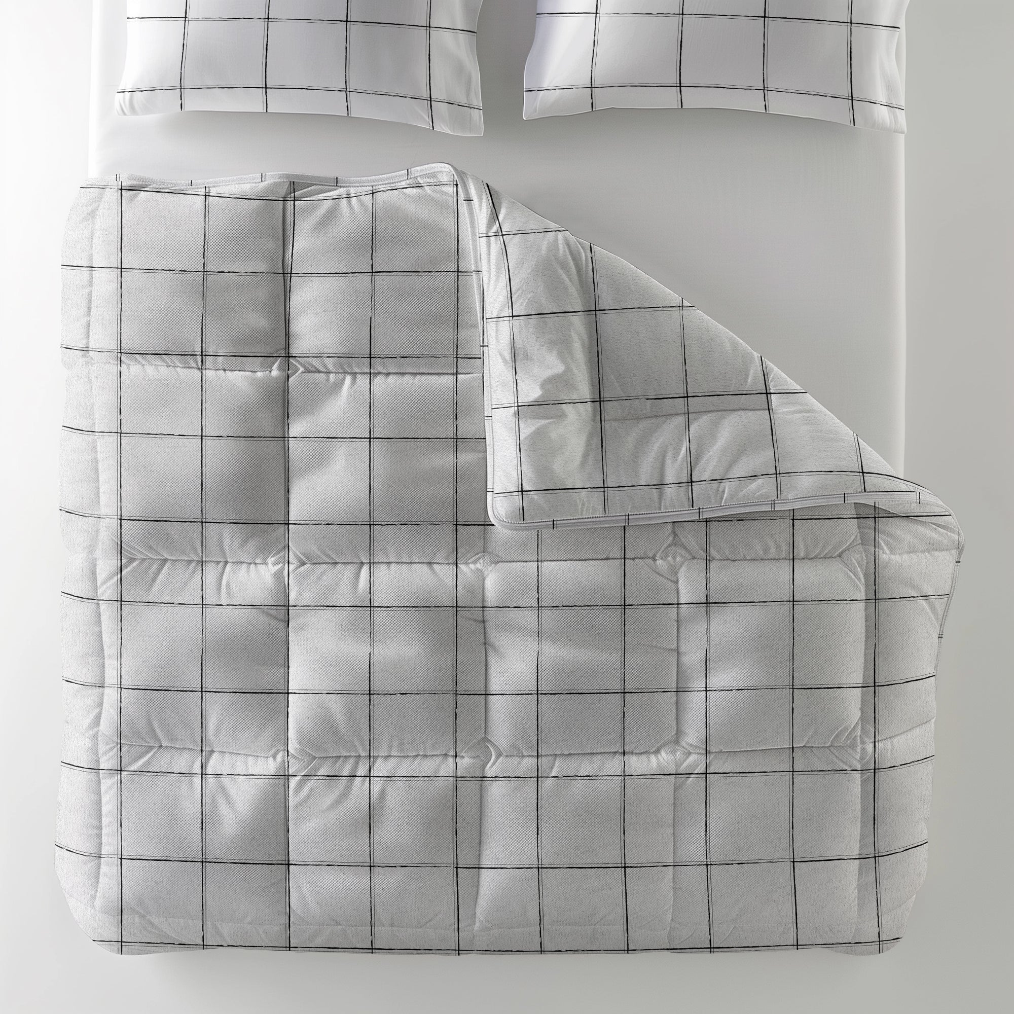 All-in one Lazy dekbed Deep check wit - inclusief kussensloop - micropercal - 300gsm