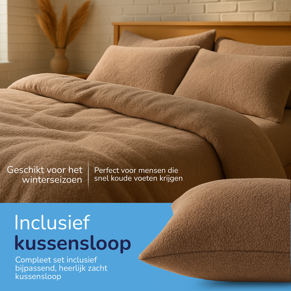 Teddy fleece dekbedovertrek - Taupe - Dubbelzijdig Teddy