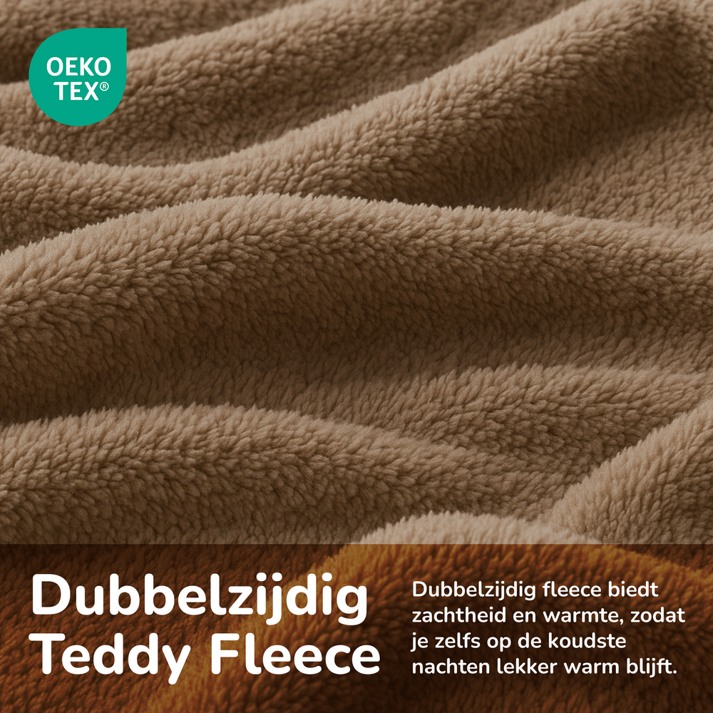 Teddy fleece dekbedovertrek - Taupe - Dubbelzijdig Teddy