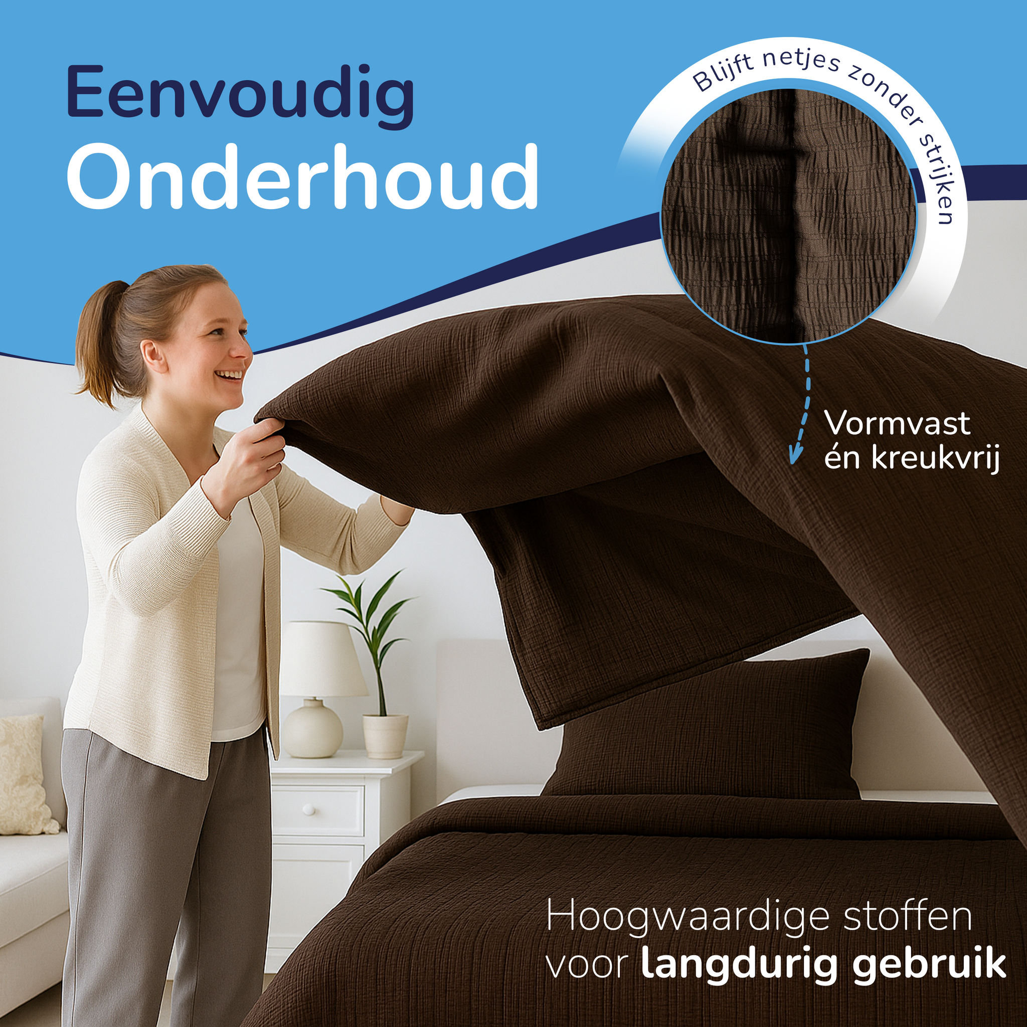 Decoware Easy dekbed zonder overtrek inclusief kussensloop - Mousseline - Chocolade bruin