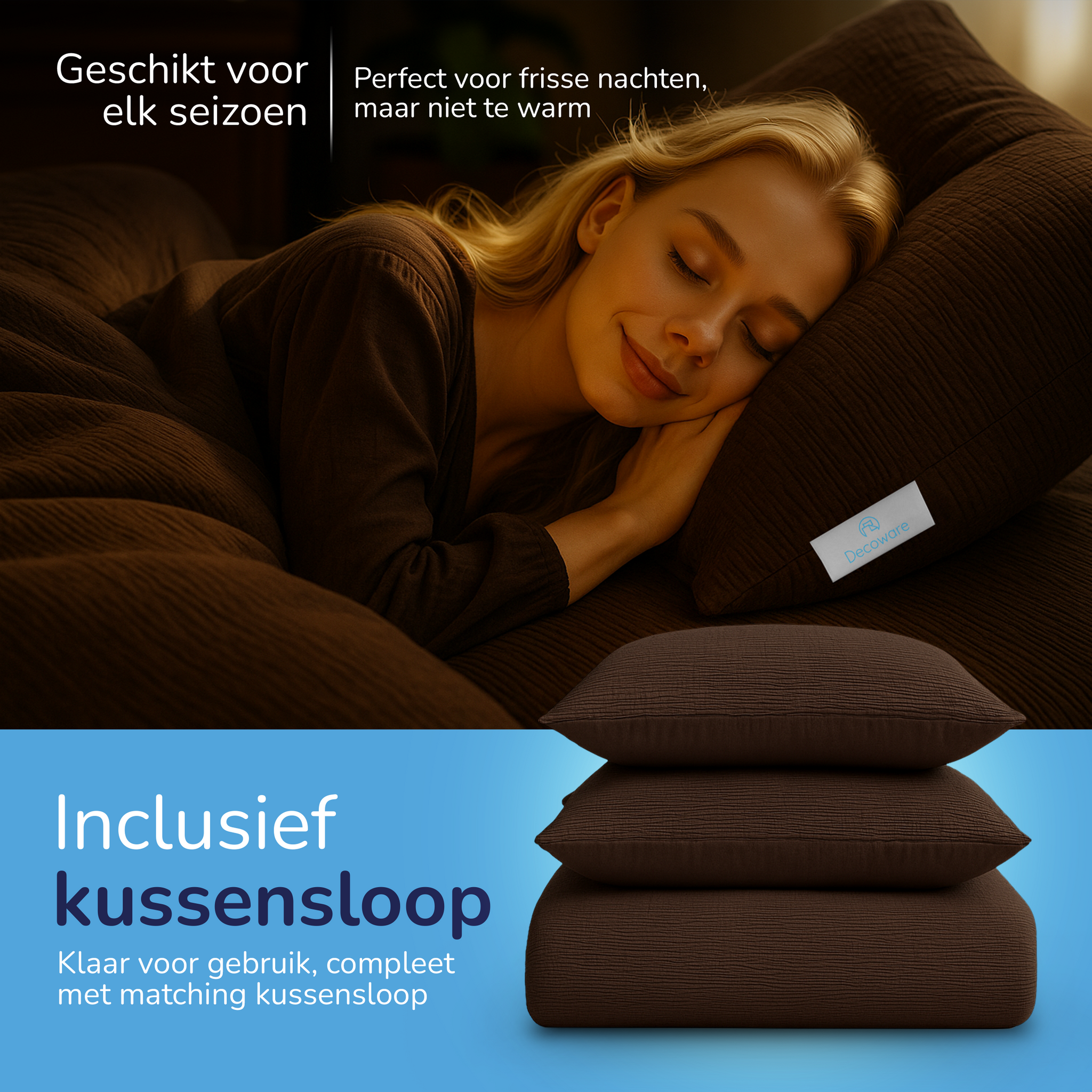 Decoware Easy dekbed zonder overtrek inclusief kussensloop - Mousseline - Chocolade bruin