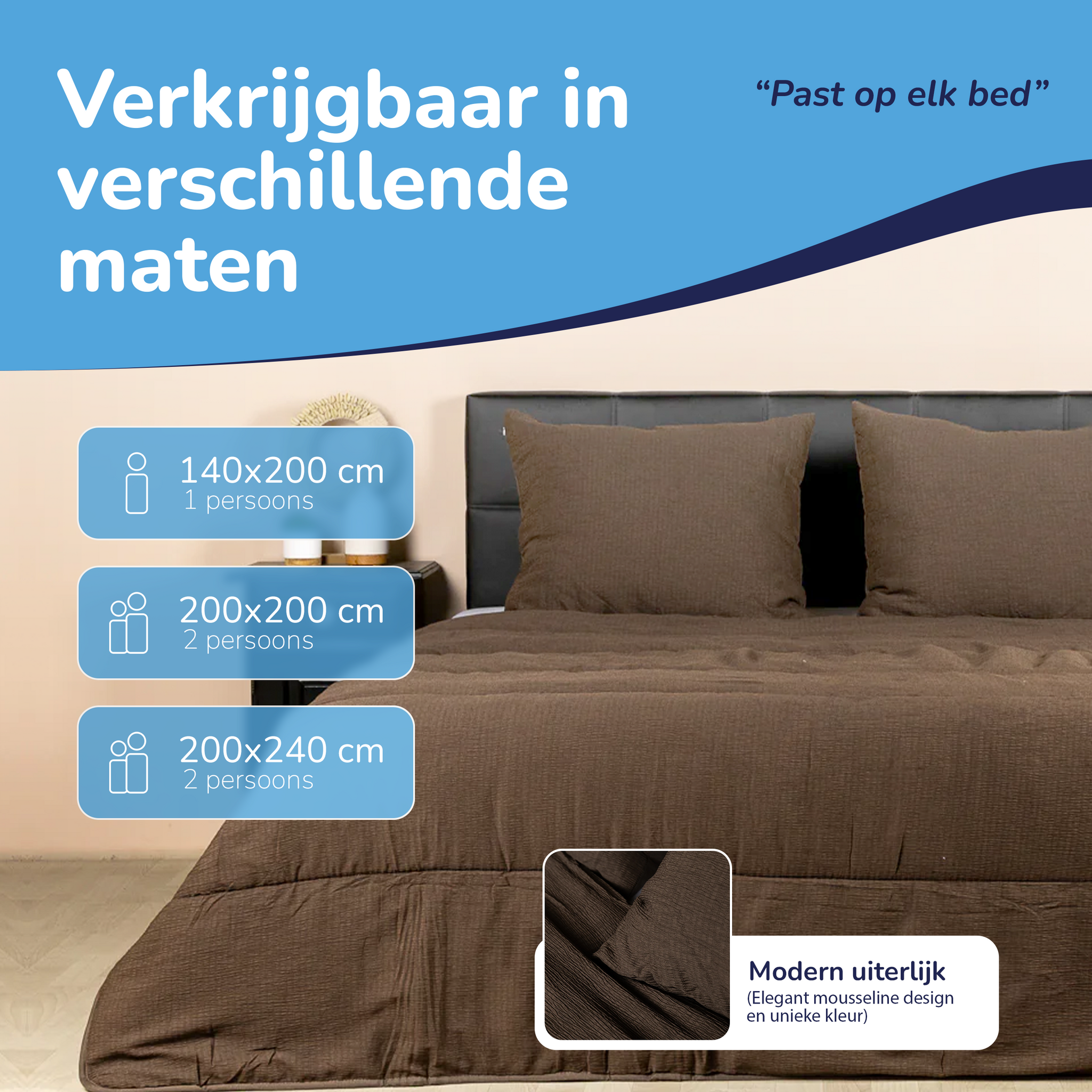 Decoware Easy dekbed zonder overtrek inclusief kussensloop - Mousseline - Chocolade bruin