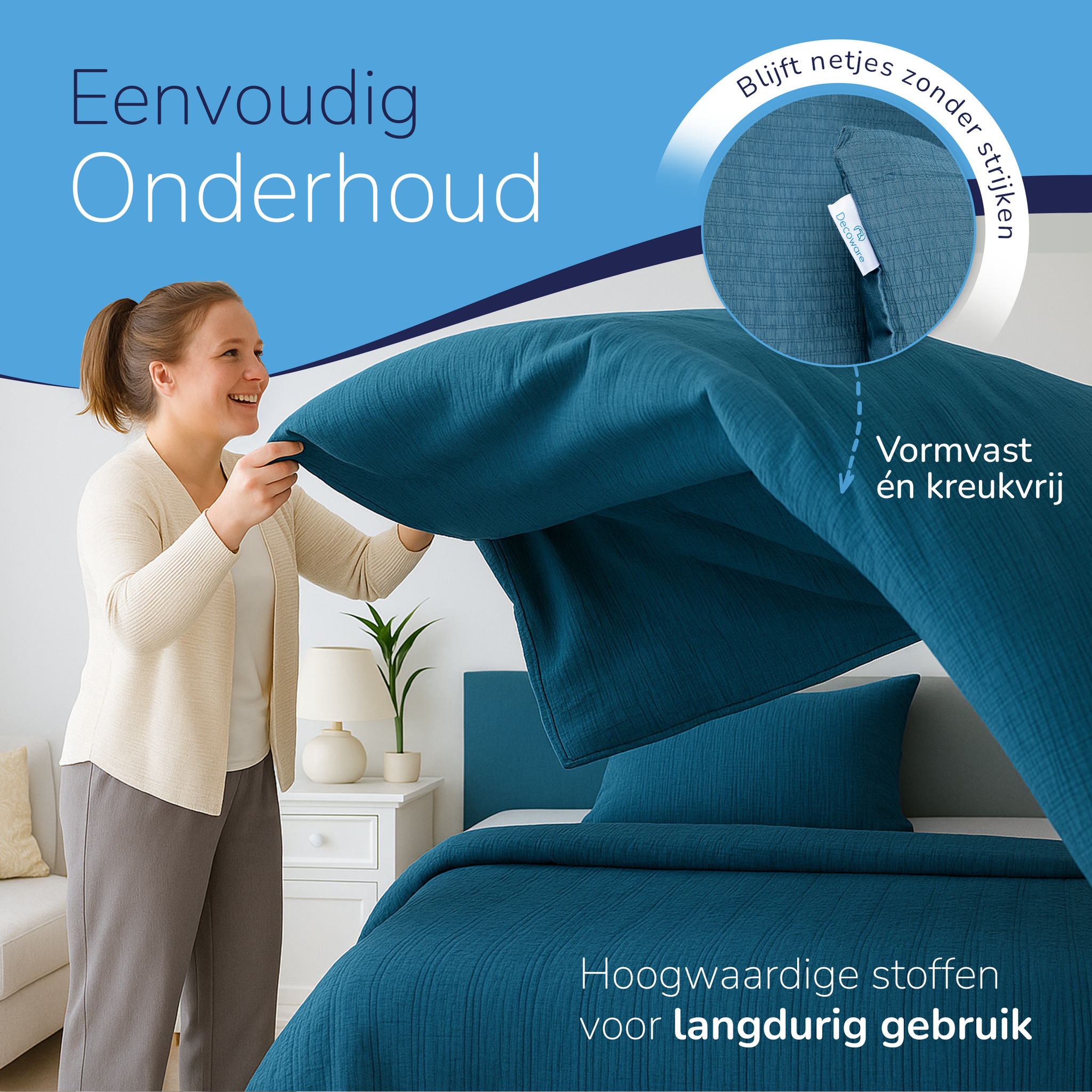 Decoware Easy dekbed zonder overtrek inclusief kussensloop - Mousseline - Petrol