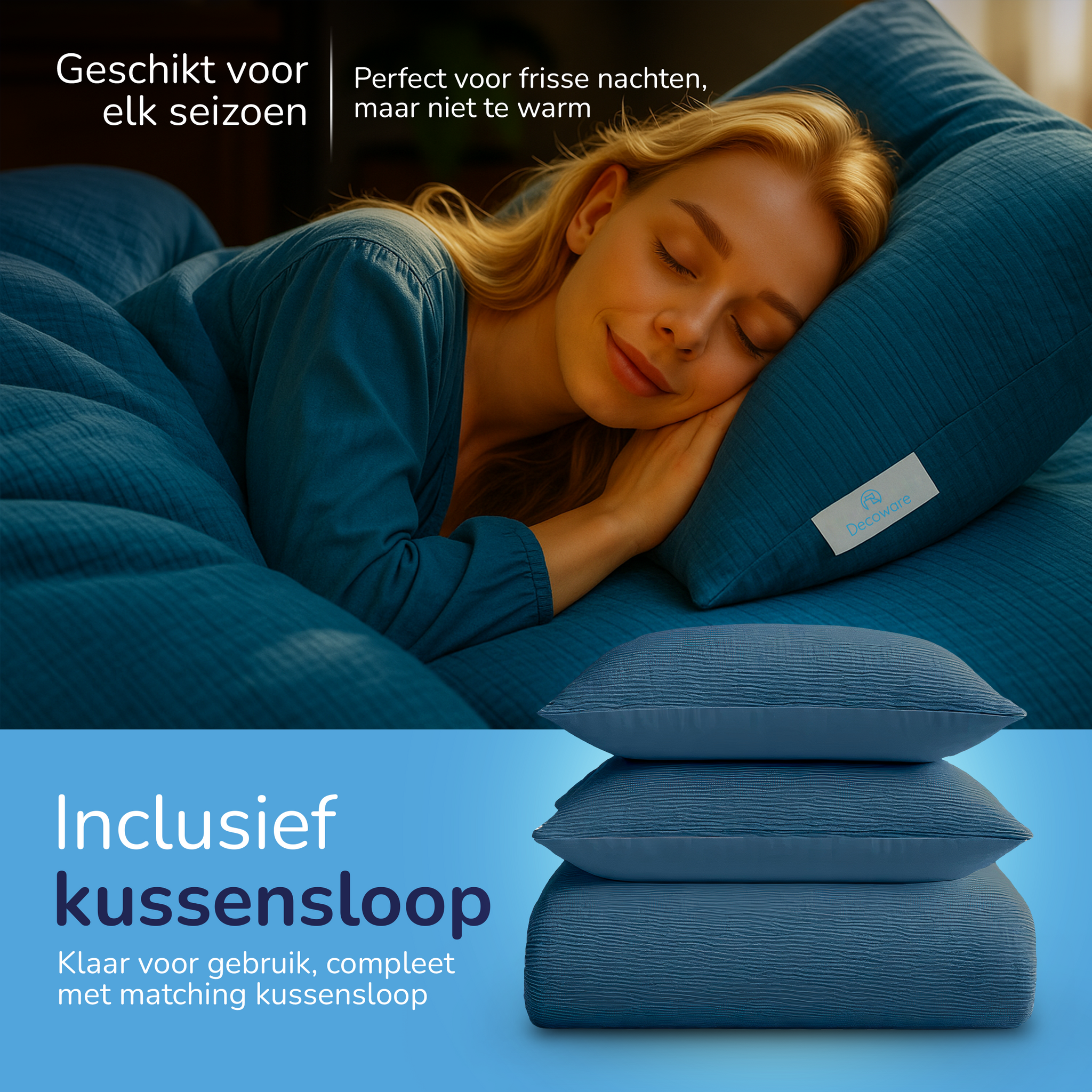 Decoware Easy dekbed zonder overtrek inclusief kussensloop - Mousseline - Petrol