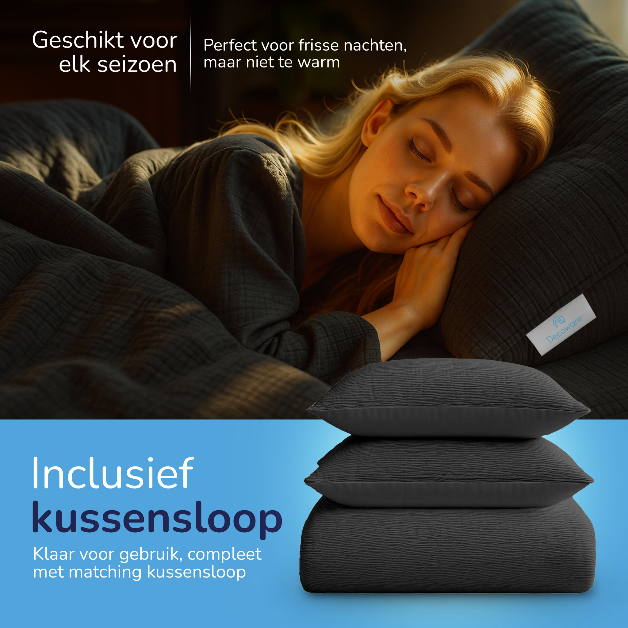 Decoware Easy dekbed zonder overtrek inclusief kussensloop - Mousseline - Antraciet