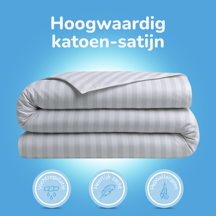 Decoware ledikant dekbedovertrek Hotelstreep - Grijs - Katoensatijn