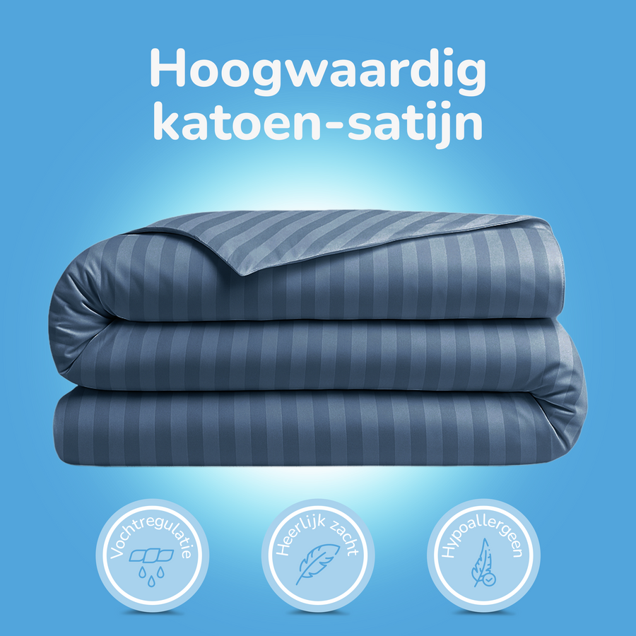 Decoware ledikant dekbedovertrek Hotelstreep - blauw - katoensatijn