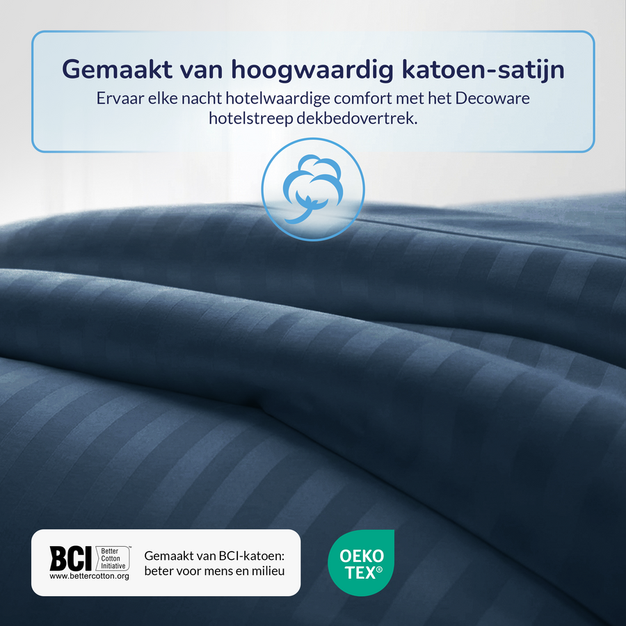 Decoware peuter dekbedovertrek Hotelstreep - blauw - katoensatijn