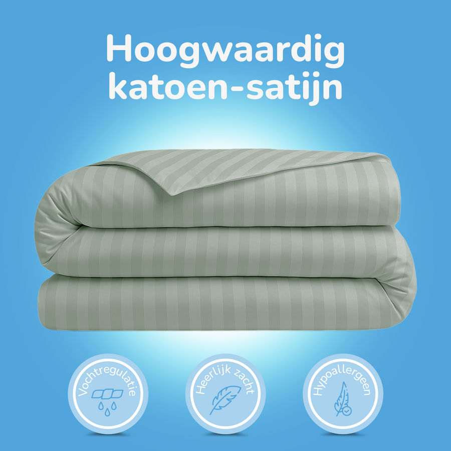 Decoware ledikant dekbedovertrek Hotelstreep - lichtgroen - katoensatijn