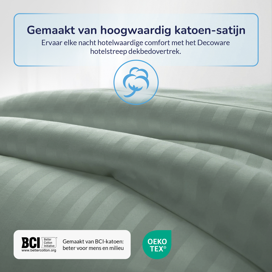 Decoware ledikant dekbedovertrek Hotelstreep - lichtgroen - katoensatijn