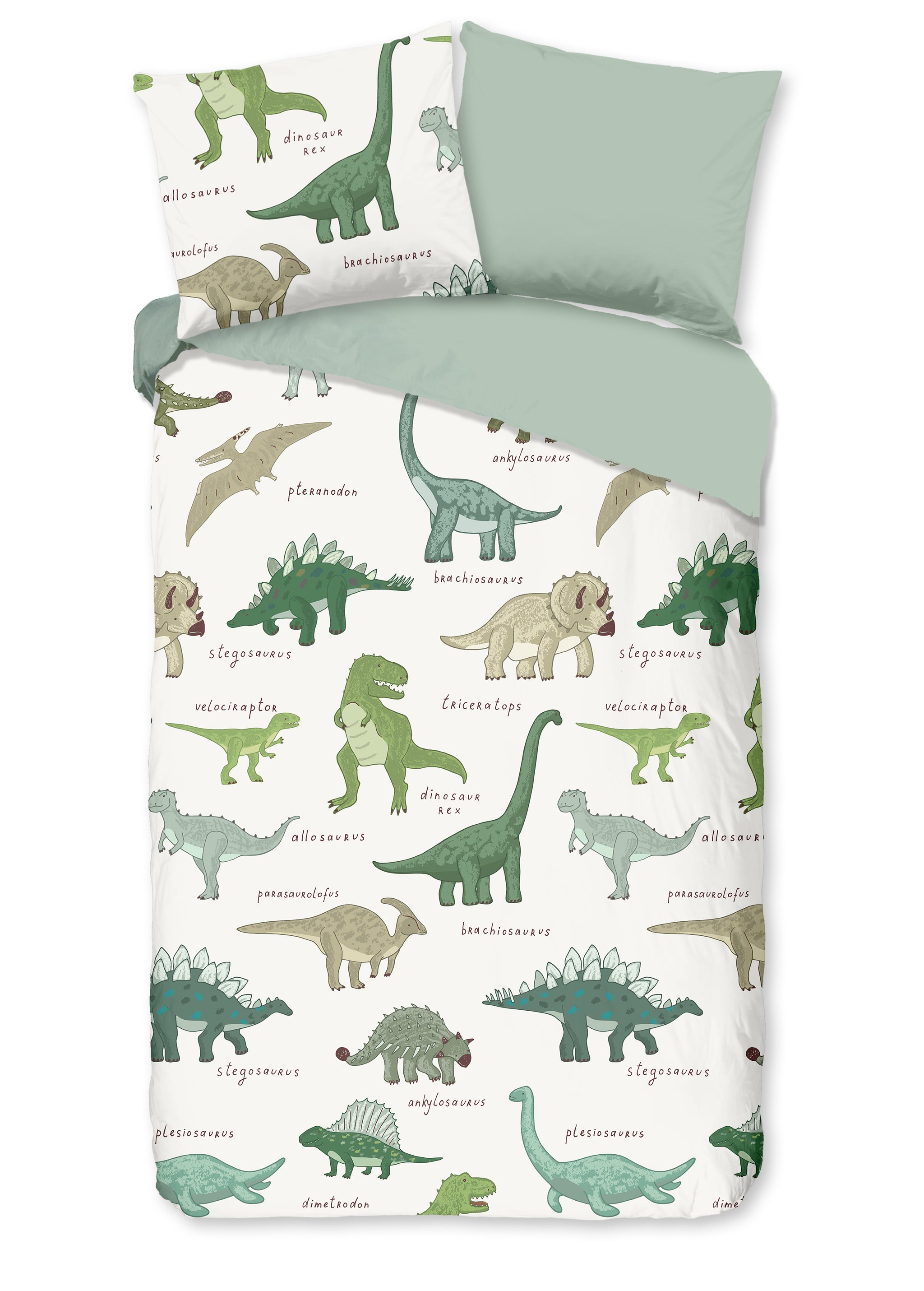 Good morning dekbedovertrek Beata dino - groen - katoen - eenpersoons (140x220 + 60x70 cm)