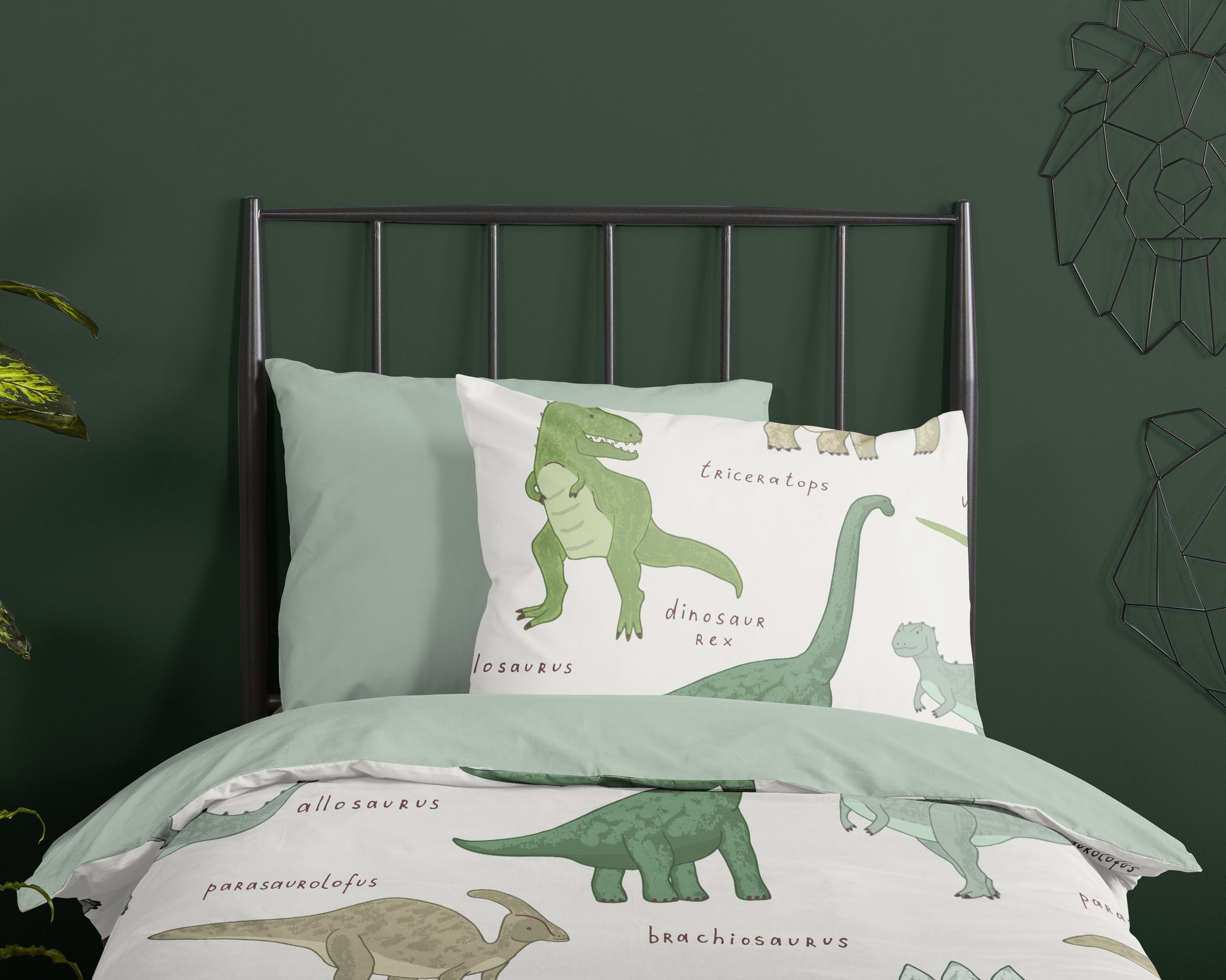 Good morning dekbedovertrek Beata dino - groen - katoen - eenpersoons (140x220 + 60x70 cm)