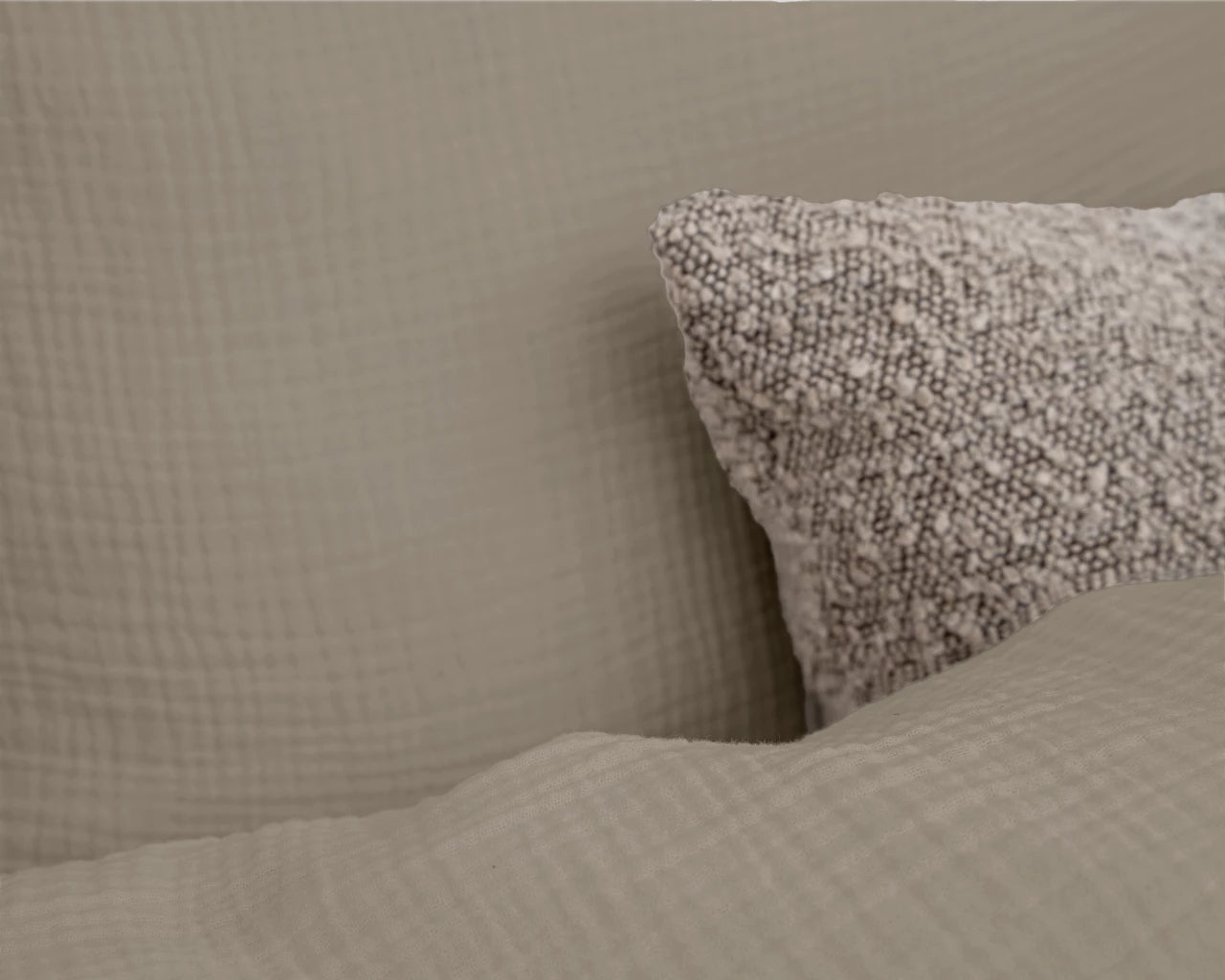 Mousseline dekbedovertrek - katoen - taupe - 1-persoons (140x220 + 60x70 cm)