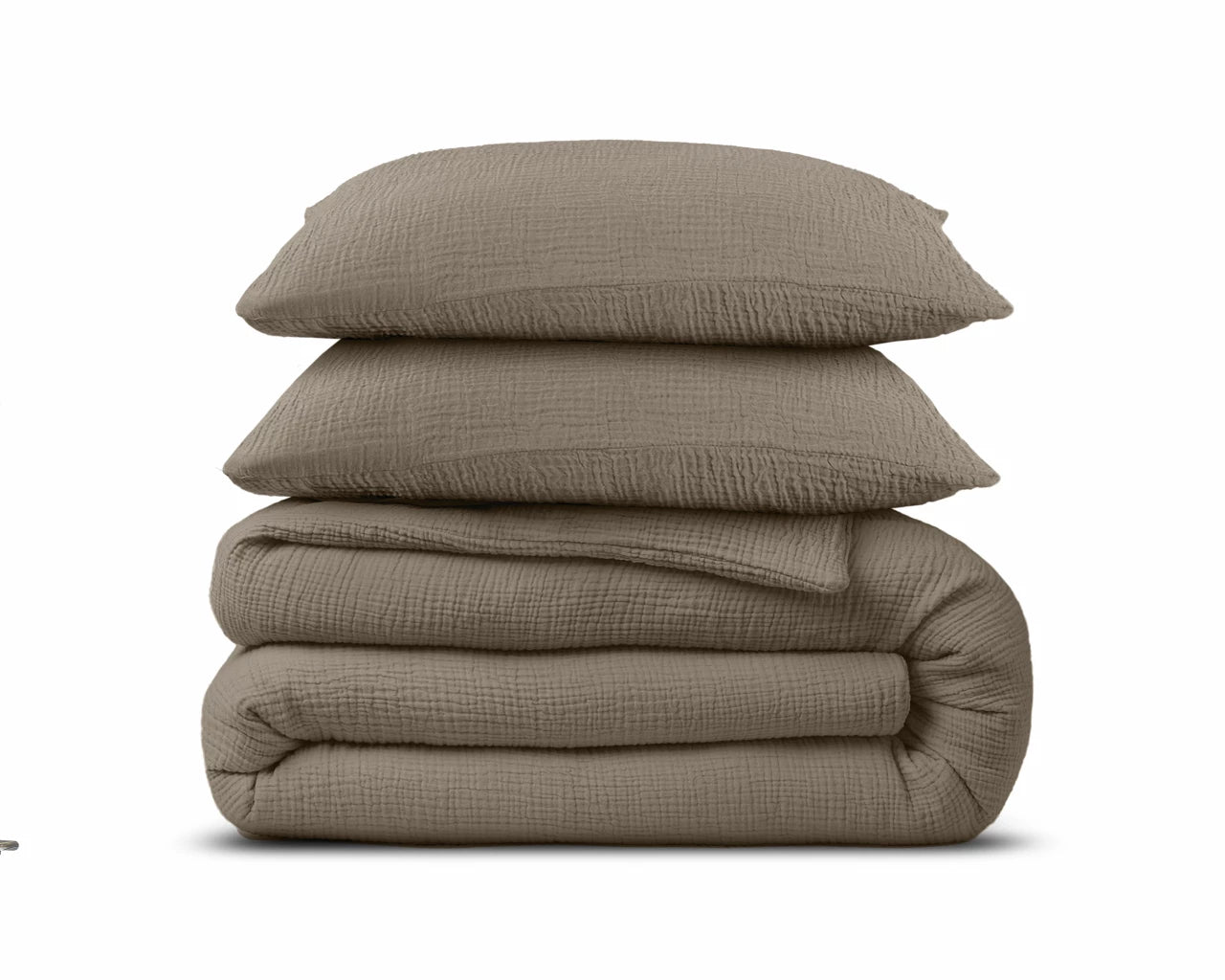 Mousseline dekbedovertrek - katoen - taupe - 1-persoons (140x220 + 60x70 cm)