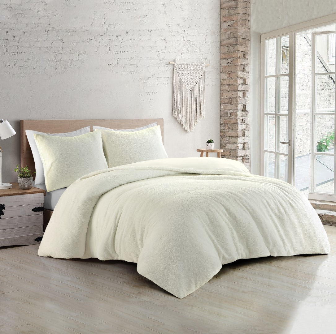 Dekbedovertrek Teddy Pluche Off White 200x200/220cm - Superzacht En Warm Met Kussensloop