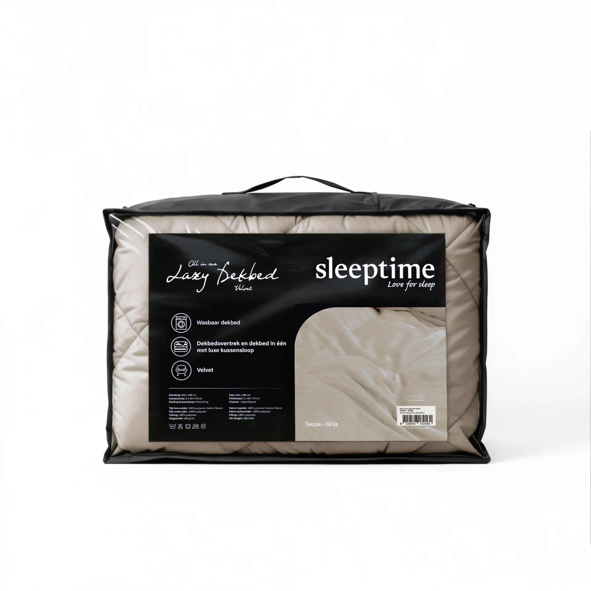 Sleeptime Lazy Velvet dekbed zonder overtrek inclusief kussensloop - Taupe/Grijs