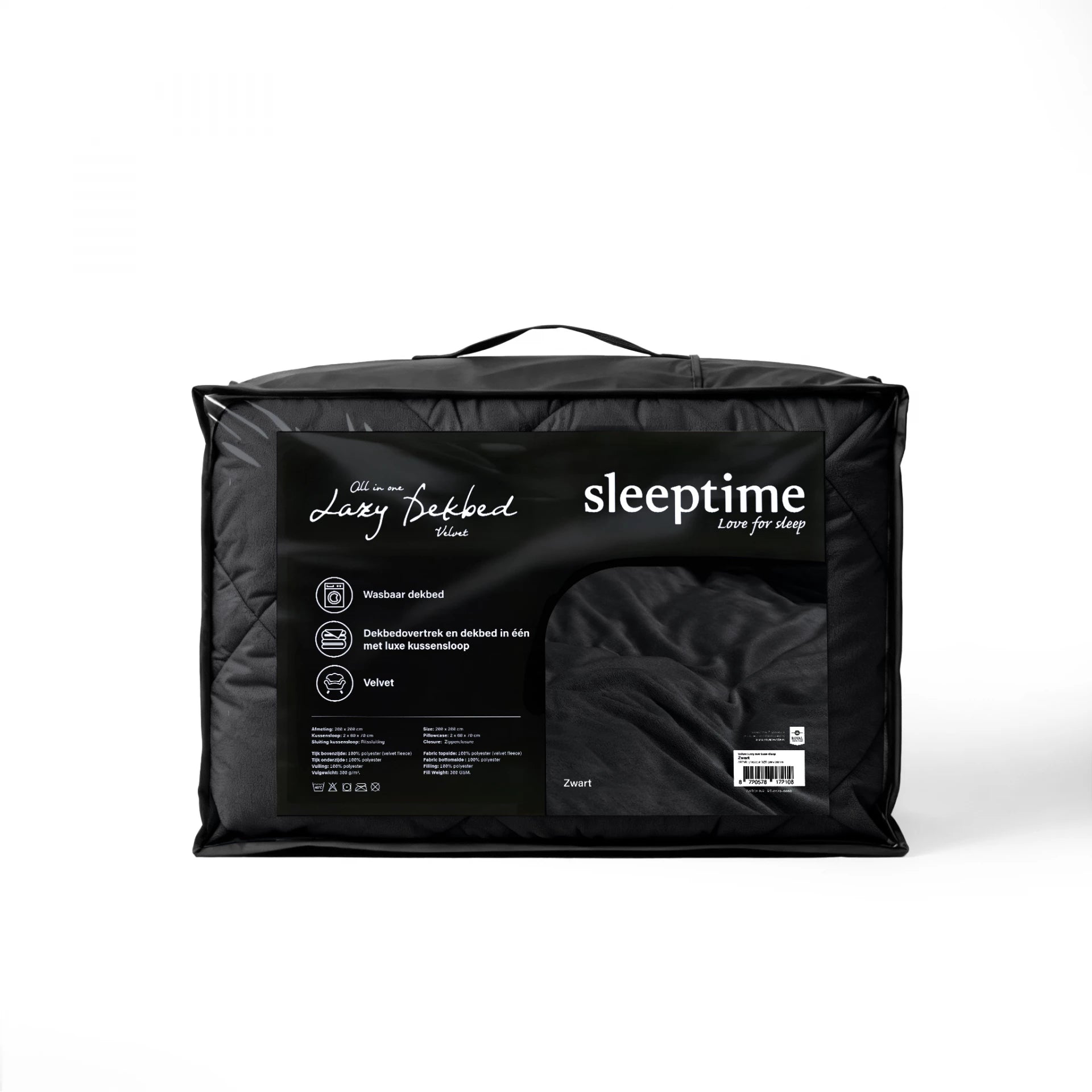 Sleeptime Lazy Velvet dekbed zonder overtrek - inclusief kussensloop - Zwart