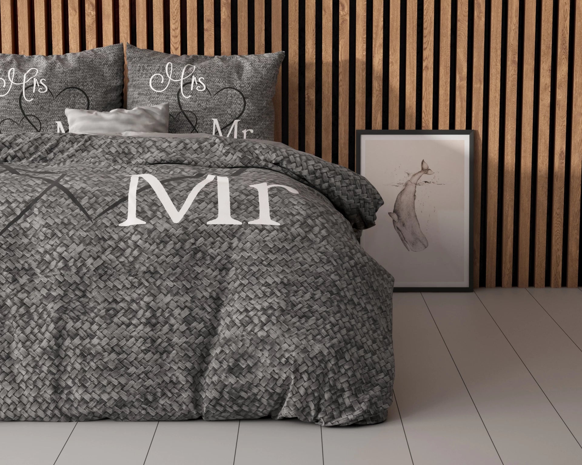 Sleeptime dekbedovertrek Mr & Mrs 3 - Antraciet - Katoen -Lits Jumeaux (240x220 + 2st. 60x70 cm)
