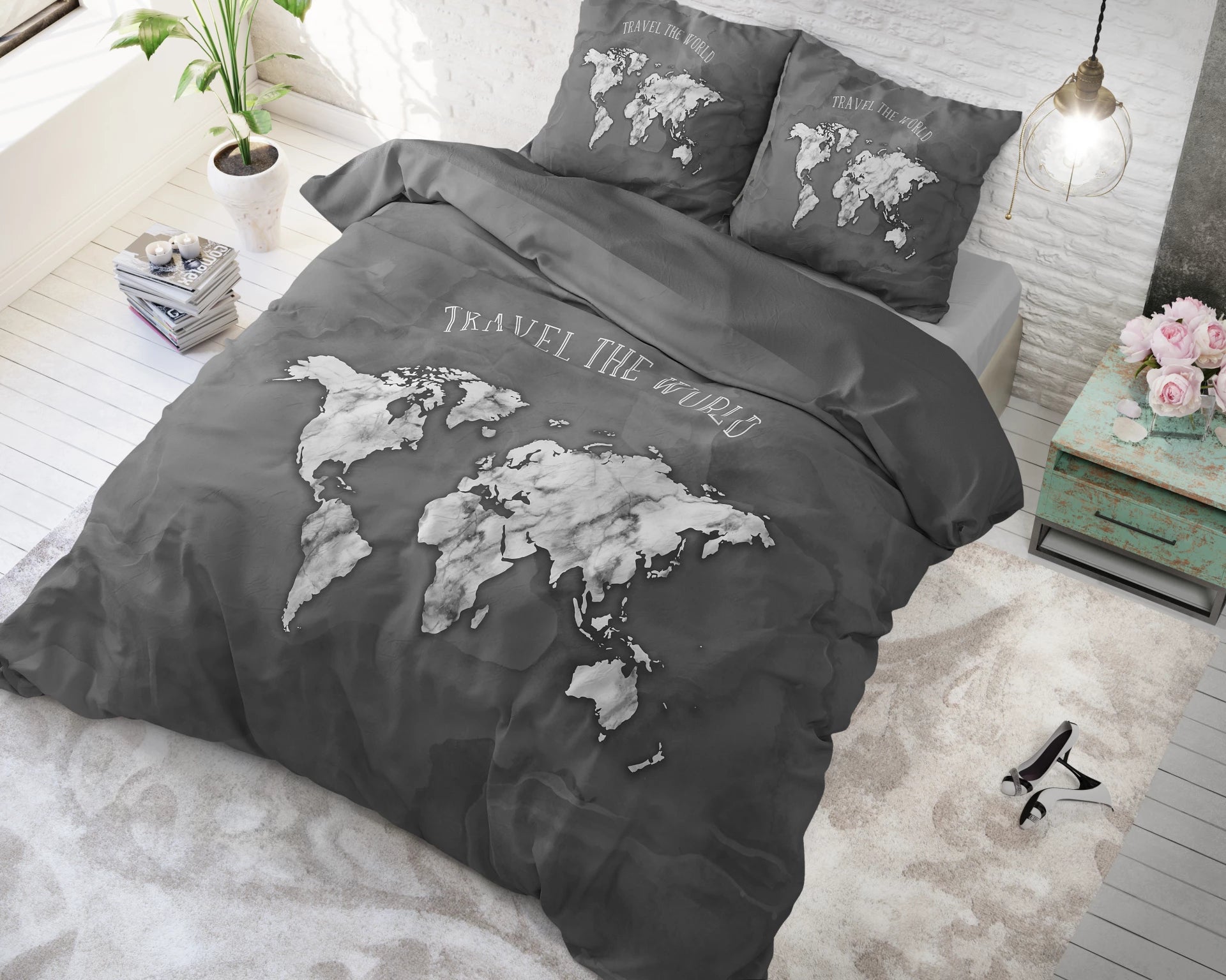 Sleeptime dekbedovertrek Marble World - antraciet - katoen - 1-persoons (140x220 + 60x70cm)