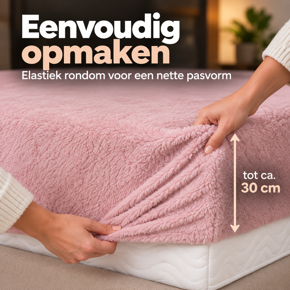 Teddy fleece hoeslaken - roze