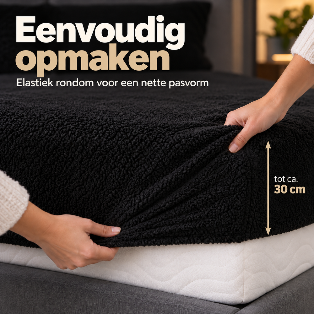 Teddy fleece hoeslaken - zwart
