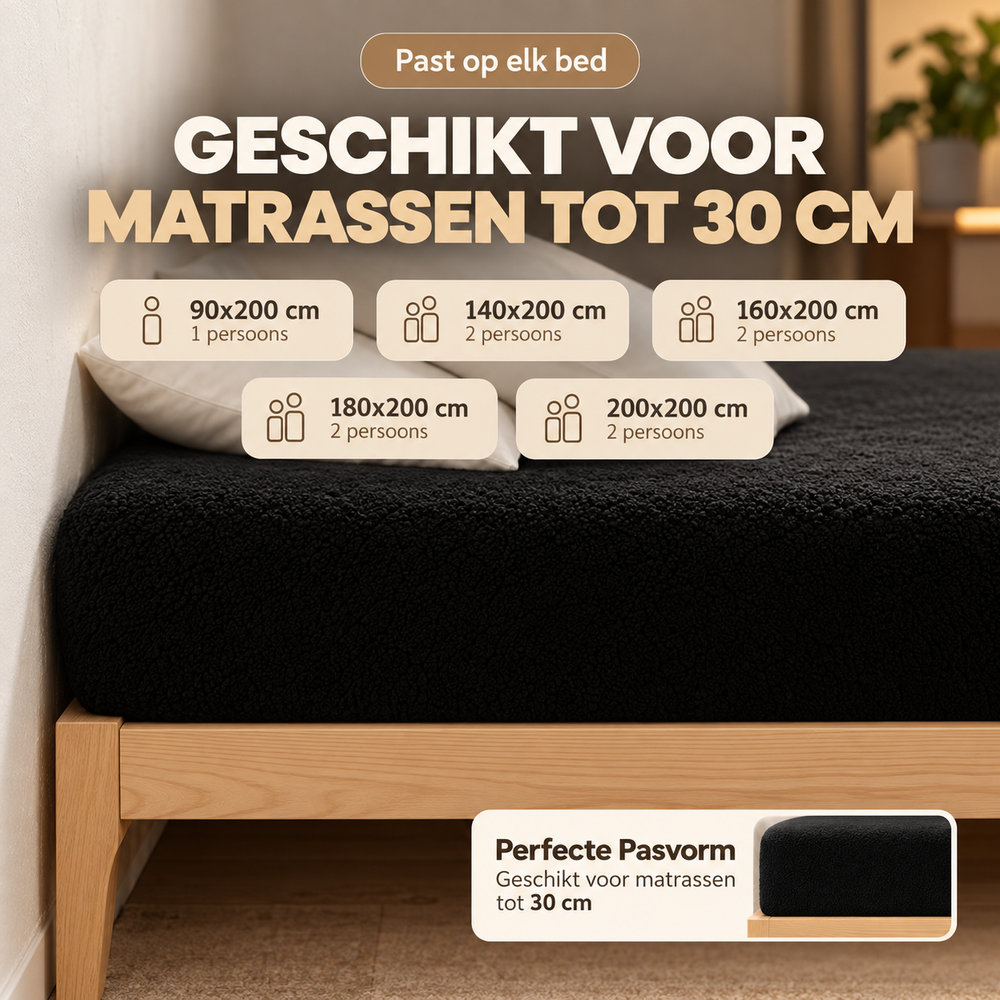 Teddy fleece hoeslaken - zwart