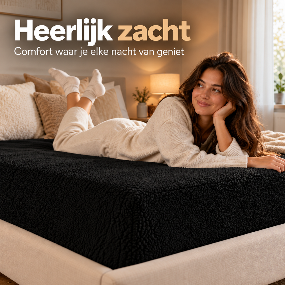 Teddy fleece hoeslaken - zwart