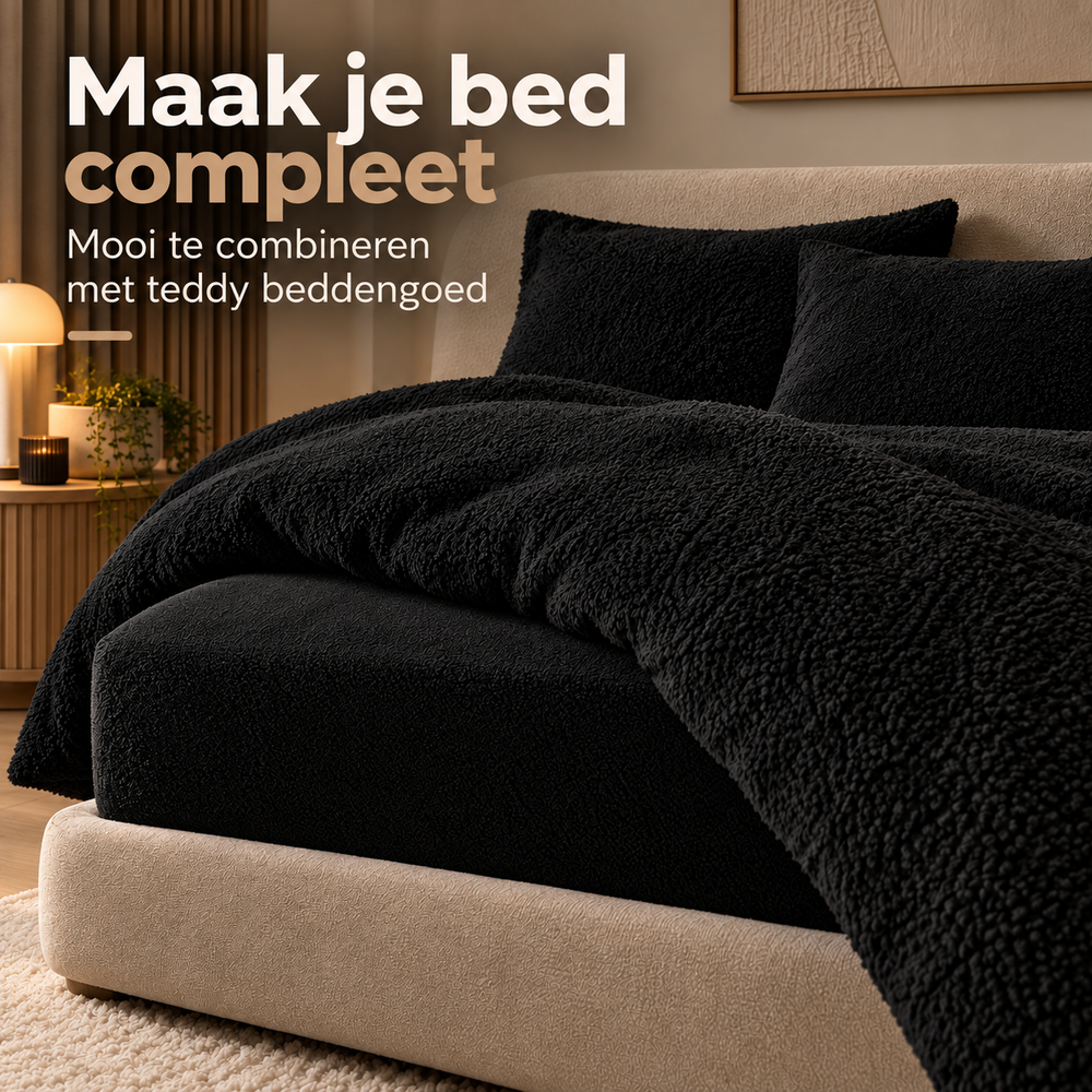 Teddy fleece hoeslaken - zwart