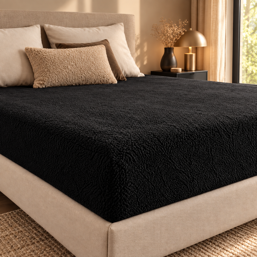 Teddy fleece hoeslaken - zwart