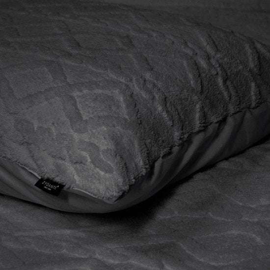 Zydante® dekbedovertrek Jaquard Teddy Antraciet - microvezel - eenpersoons (140x220 + 60x70 cm)