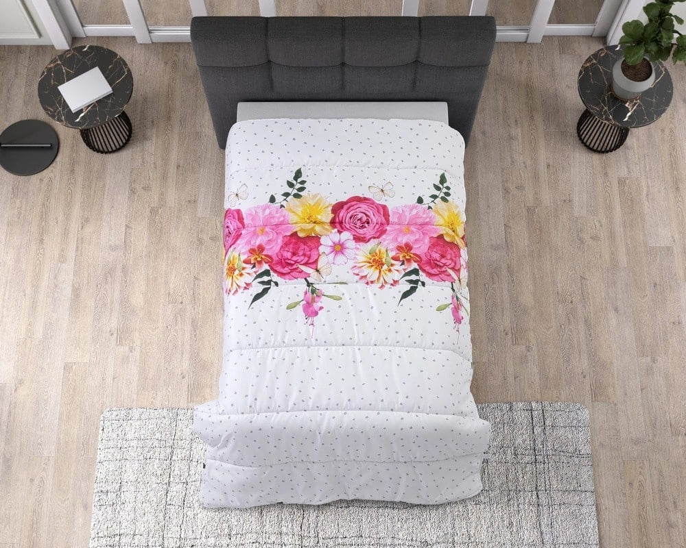 All in one lazy dekbed Love Garden wit - Dekbed en overtrek in 1 - 240x200 cm