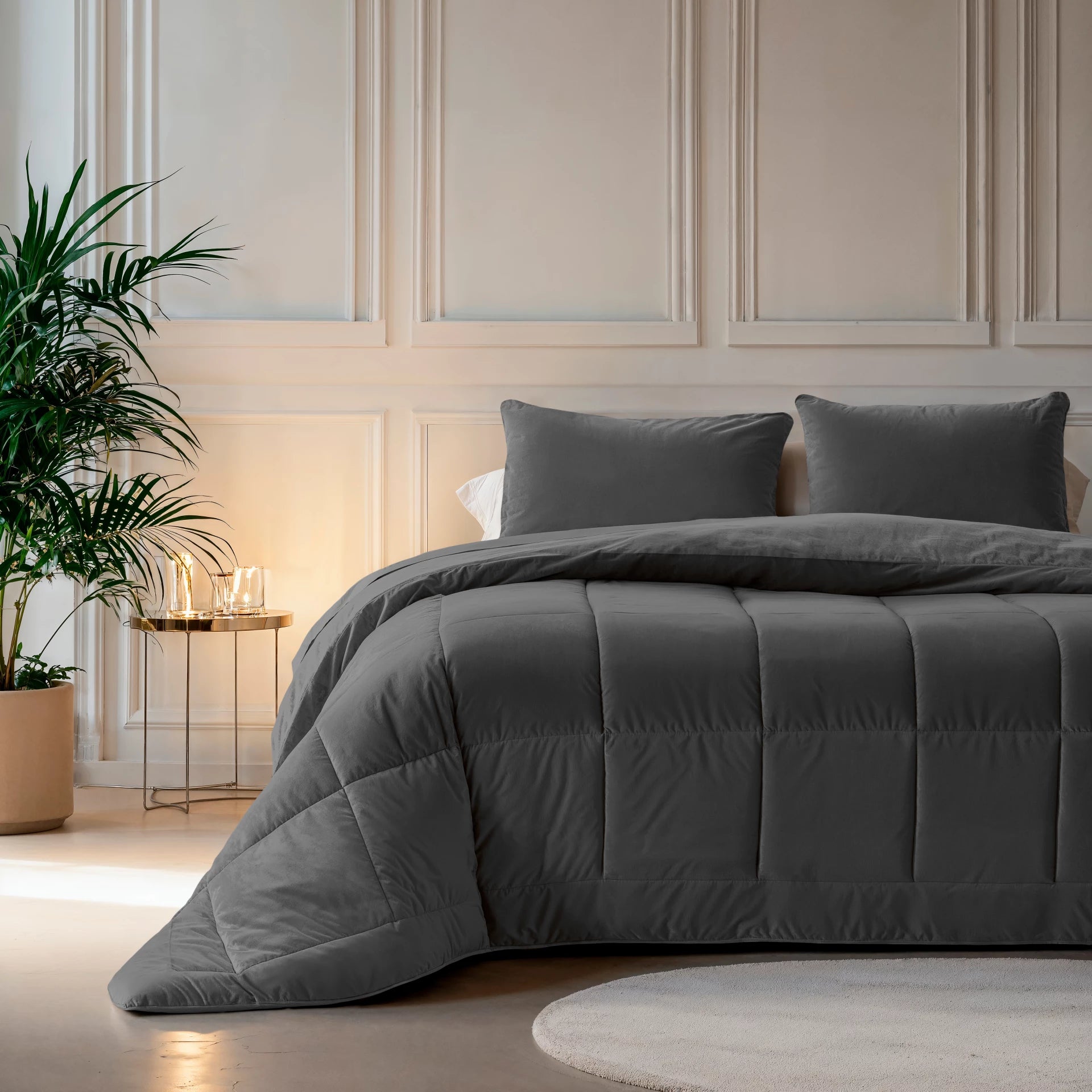 All in one lazy dekbed velvet - Dekbed en overtrek in 1 - Antraciet