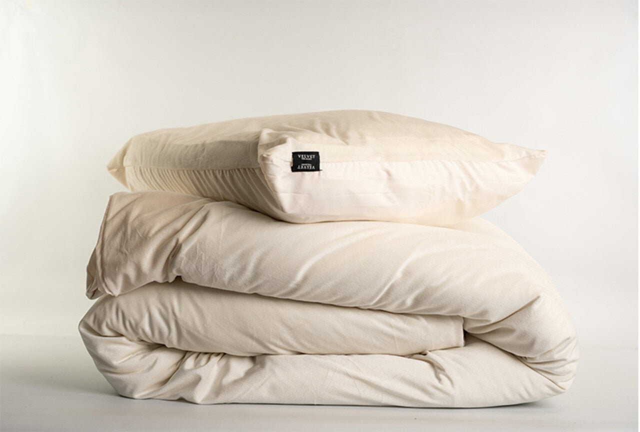 Velvet dekbedovertrek - parelwit - 2-persoons (200x220 + 2st 60x70cm)