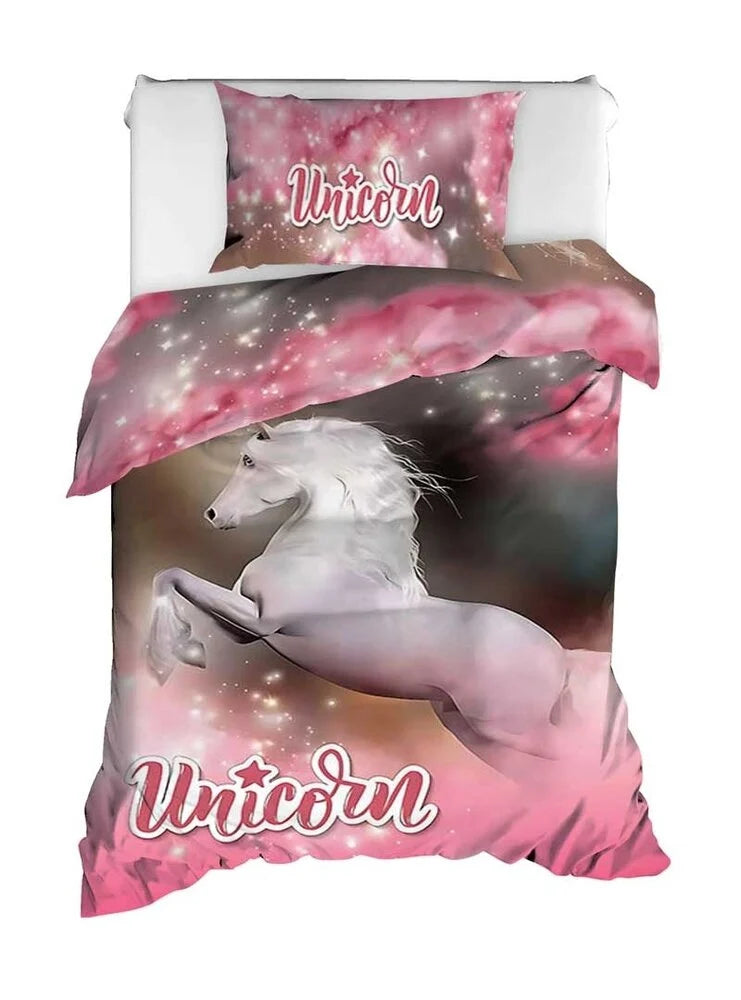 Dekbedovertrek Unicorn - Katoensatijn - 1-persoons (140x220 + 60x70 cm)
