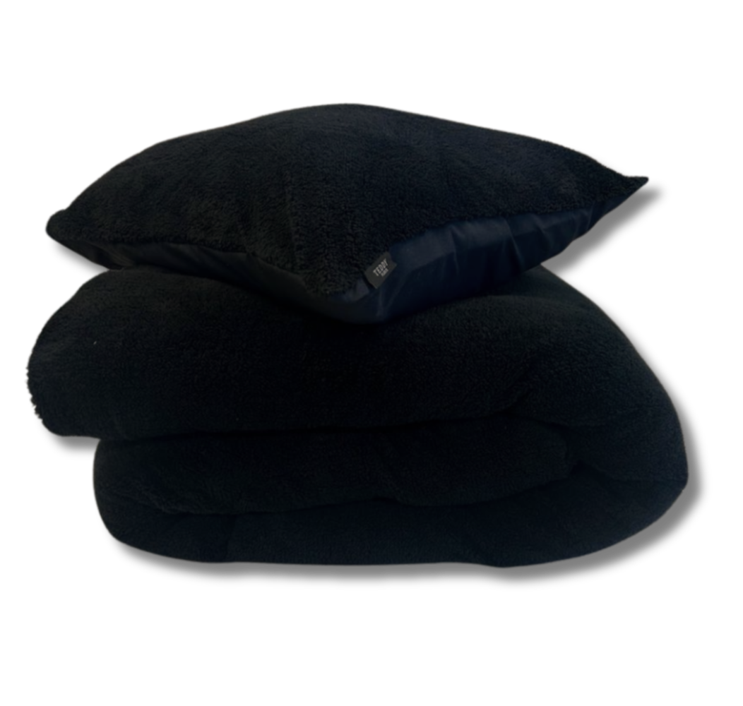 Teddy fleece dekbedovertrek onderkant microvezel - Zwart