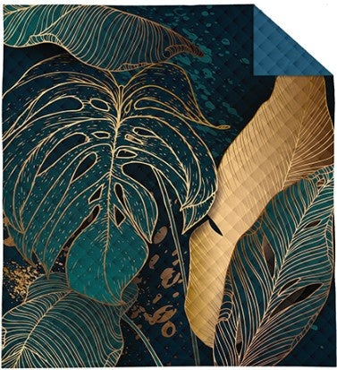 Bedsprei bladeren - Petrol - 1-persoons (170x210 cm)