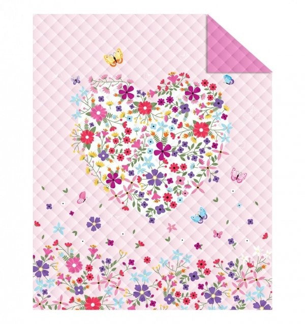 Bedsprei Bloemen hart - roze - 170x210 cm
