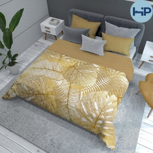 Bedsprei taupe bladeren - 220x240 cm